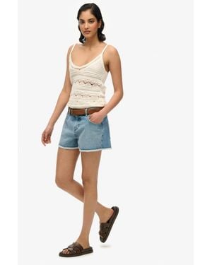 Superdry Mid Rise Denim Hot Shorts - Blue