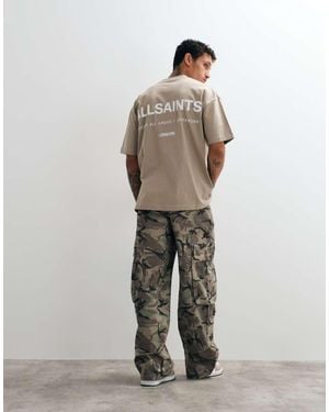 AllSaints Backstage Short Sleeve Graphic Logo T-Shirt With Back Print - Grey