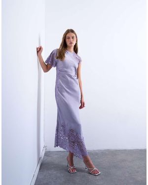 TOPSHOP Lace Insert Grown On Shoulder Midi Dress - Purple