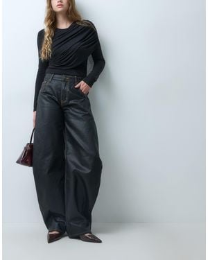 Lioness Horseshoe Barrel Leg Waxed Denim Jean - Black
