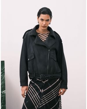 ASOS Oversized Leather Look Biker Jacket - Black