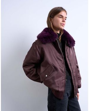 TOPSHOP Nylon Bomberjack Met Kraag Van Imitatiebont - Paars