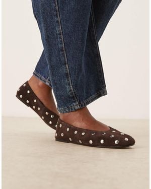 Mango 100% Suede Studded Ballet Flat - Blue