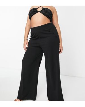 Yours Button Detail Wide Leg Trousers - Black