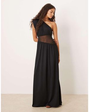 ASOS One Shoulder Mesh Panelled Maxi Dress - Black