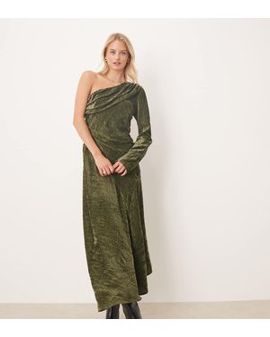 ASOS Vestido Largo Verde Oliva Asimétrico Y Drapeado De Terciopelo De Asos Design Tall