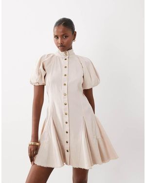 ASOS Smock Button Down Mini Dress With Godets - Natural