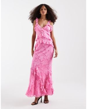 Pretty Lavish Devoré Maxi Cami-Jurk Met Ruches - Roze
