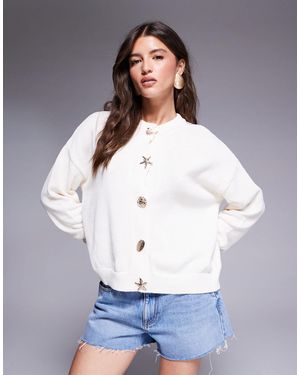 ASOS Gilet en maille avec boutons dorés - écru - Gris
