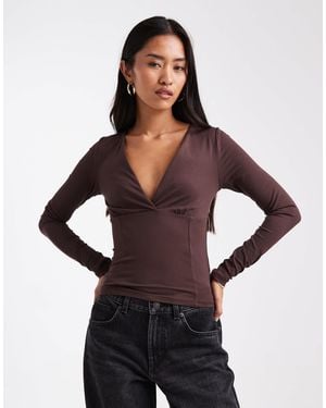 Cotton On Zali -top cache-cœur à manches longues - chêne américain - Noir