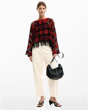 Desigual Crochet Jumper Hearts - Red