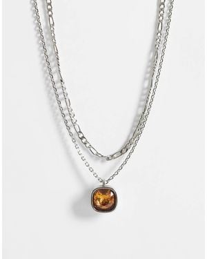ASOS 2-pack Waterproof Stainless Steel Amber Stone Pendant Necklaces - White