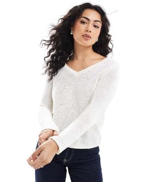ONLY V-neck Textured Knitted Jumper - White