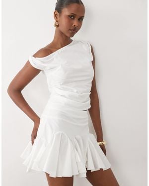 Kaiia Exclusive Stretch Cotton Rich Twist Off Shoulder Top Co-ord - White