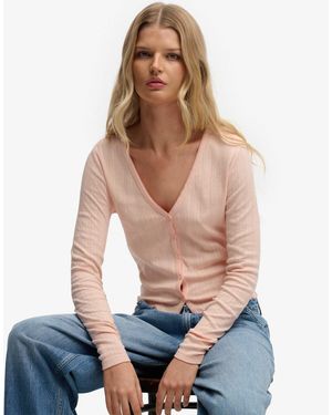 Superdry – athletic – basic-strickjacke aus pointelle - Blau