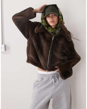 Monki Faux Fur Jacket - Brown