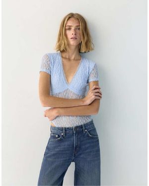 Pull&Bear Short Sleeve Lace Bodysuit - Blue