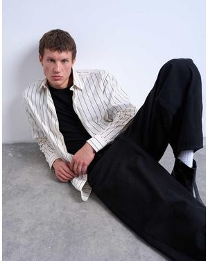 TOPMAN Camicia Oversize Color Écru A Righe - Nero