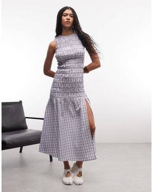 Daisy Street Drop Waist Shirred Maxi Dress - Purple