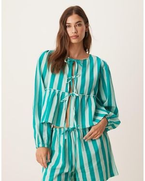 esmé studios Esmee Exclusive Tie Front Long Sleeve Beach Top Co-ord - Blue