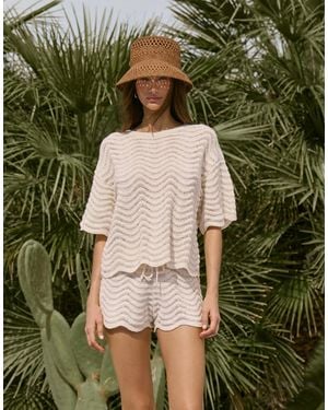 4th & Reckless Semi Sheer Wavy Knit Drop Waist Scallop Edge Beach T-Shirt Co-Ord - Green