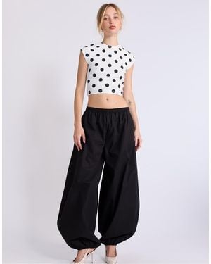 Stradivarius Cap Sleeve Polka Dot T-shirt - White