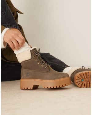Timberland Stone Street 6 Inch Platform Borg Lined Boot - Natural