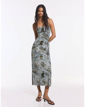 Bershka Printed Midi Dress - Grey