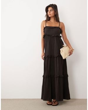 ASOS Lace Trim Tiered Crinkle Cami Midi Dress - Black