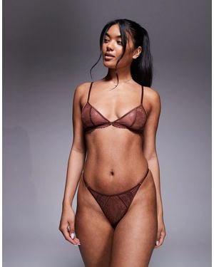 ASOS Amber Lace & Mesh Tanga Thong With Ring Detail - Black