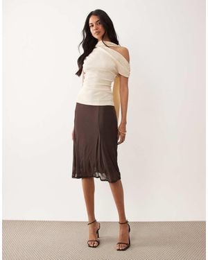 ASOS Mesh Low Rise Midi Skirt With Godets - Natural