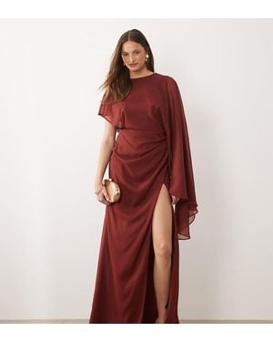 ASOS Asos Design Tall Cape Sleeve Bias Cut Drape Maxi Dress With Low Back - Red