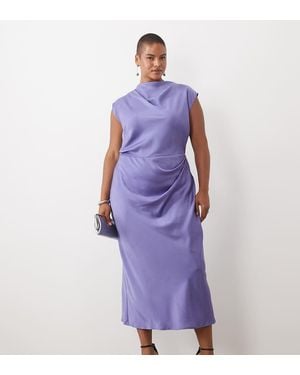 ASOS Asos Design Curve Hoogsluitende Midi-Jurk Met Geplooid Lijfje - Paars
