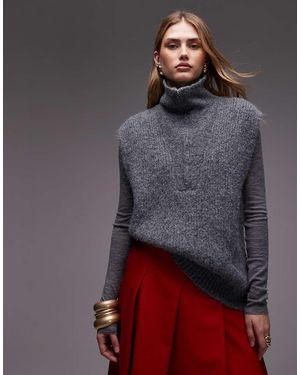 ASOS Knit Zip Up Tank Top With Wool - Grey