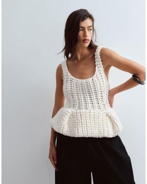 ARRANGE Chunky Hand Knit Peplum Top - White