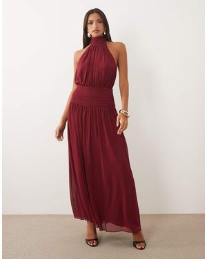 Forever New Chiffon Blouson Halter Neck Maxi Dress - Red