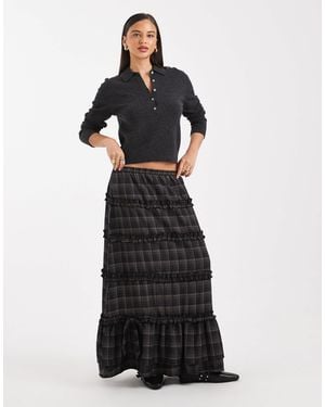 Daisy Street Tiered Ruffle Boho Skirt - Black