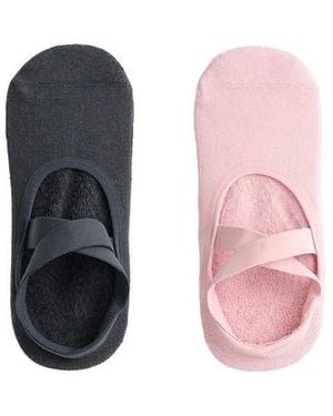 Oysho 2 Pairs Of Padded Cotton Blend Yoga And Pilates Socks With Crossover Straps - Pink