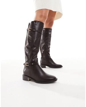 SEQWL Wide Fit Latte Buckle Detailing Refined Riding Boots - White