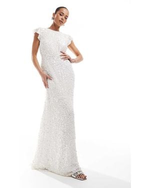 Maya Embellished Short Flutter Sleeve Maxi Dress - White