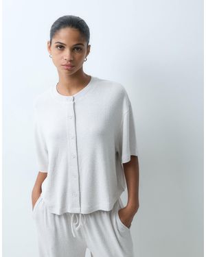 ASOS Textured Knit Boxy Crop Button Down Top Co-Ord - White
