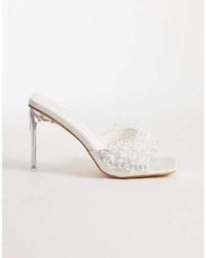 Public Desire Mules Blancas Estilo Sandalia De Tacón Con Piedras Blanca De - Neutro