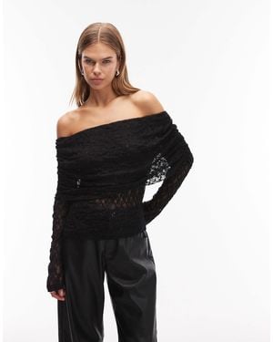 ASOS Lace Fold Over Off Shoulder Top - Black