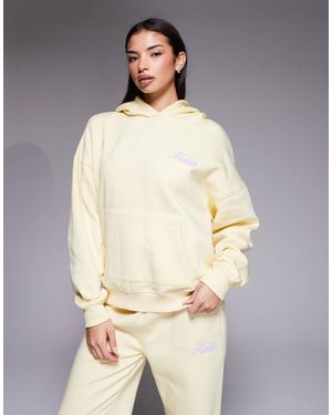 Kaiia Cotton Rich Puff Print Back Graphic Oversized Hoodie Co-ord - Natural