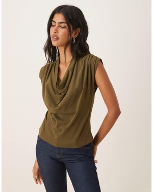 ASOS T-shirt effet drapé à col bénitier - olive - Vert