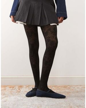 Monki Floral Lace Tights - Purple