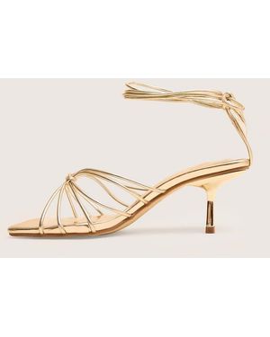 Public Desire Nora Wide Fit Pu Lace Up Strappy Mid Heels - Natural