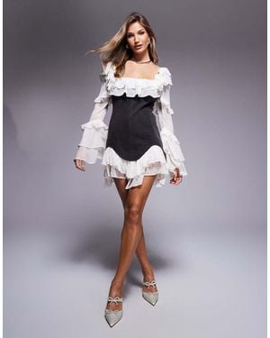 ASOS Denim Corset Mini Dress With Chiffon Sleeves And Hem - Blue