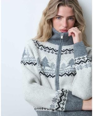 Vero Moda Fair Isle Vest Met Rits En Opstaande Boord - Grijs