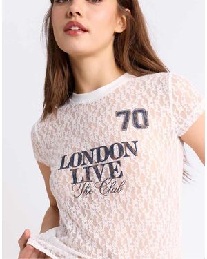 Stradivarius Aansluitend T-Shirt Met Kant En Grafisch Detail - Naturel